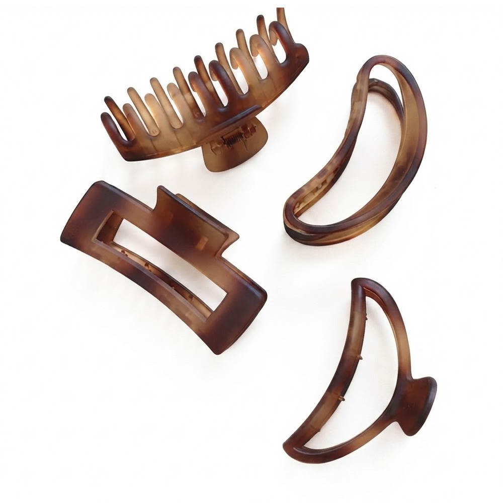 1 4PCS Matte Brown Frosted Shark Hair Clips Set - Image 1