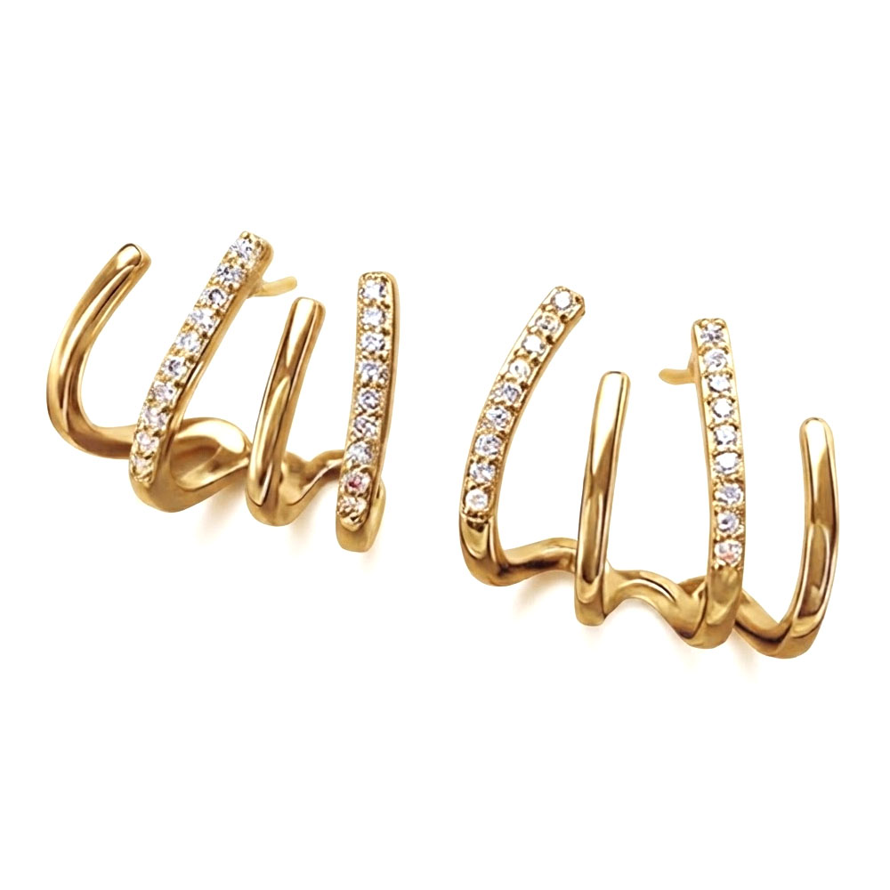 1 Gold Multi Hoop Crystal Wrap Stud Earrings - Image 1