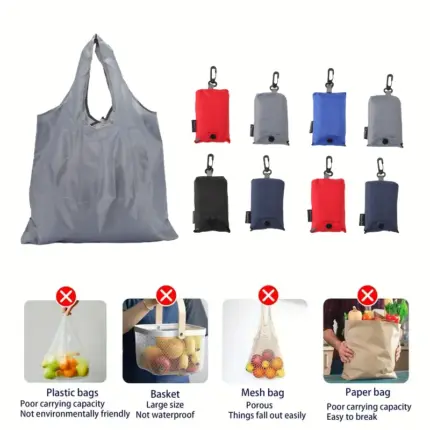 Multicolor foldable oxford reusable shopping bag with carabiner for grocery shopping daily storage