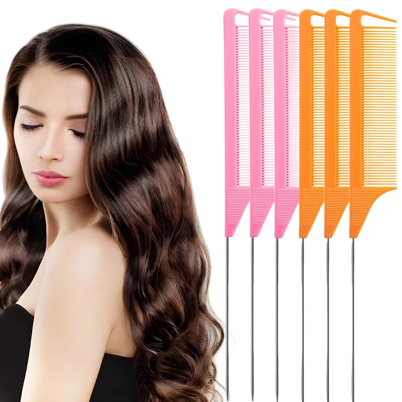 Colorful metal tail plastic hair dye brush set, salon hair tint applicator comb for hair coloring and bleaching