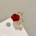 Wine Red Velvet Rose Mini Pearl Hair Pins - Image 4