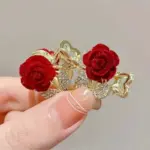 Wine Red Velvet Rose Mini Pearl Hair Pins - Image 3