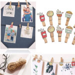 Mini natural wood clothespins decorated with pizza, fries and soda prints for hanging photos, paper crafts and ornament display