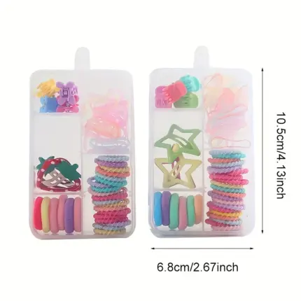 Portable Divided Plastic Hair Accessory Storage Box, Colorful Kids Hair Ties Clips Organizer for Travel Daily Hair Styling