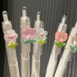 White retractable gel pens decorated with translucent tulip flower charms for student office writing stationery