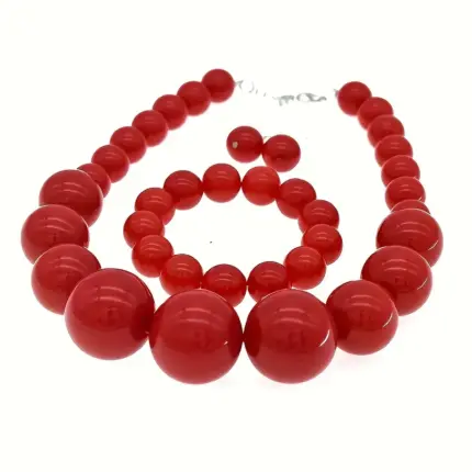 Multi-color chunky gradient round bead 3-piece jewelry set with necklace, stretch bracelet and drop earrings for women daily and party styling
