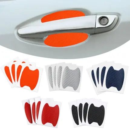 Multi-color carbon fiber car door handle anti-scratch protective sticker set display