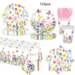 133Pcs Butterfly Flower Party Tableware Set