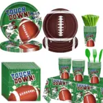 Touchdown football themed disposable party tableware set with plates cups napkins cutlery for game day celebration