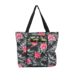 Pattern printed foldable reusable tote bag with front zipper pocket, lightweight washable large shopping bag for groceries, travel and everyday daily use