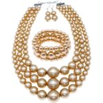Champagne oversized multi-layer faux pearl 3-piece jewelry set necklace bracelet earrings for formal party wear