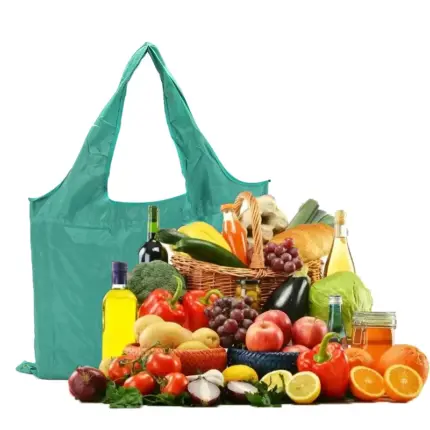 Reusable Foldable Green Polyester Grocery Tote Bag, Large Capacity Shopping Bag for Vegetables Fruits Market Shopping