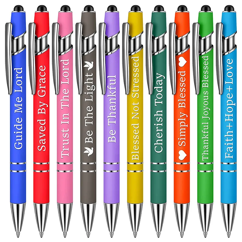 Multi Color Soft Touch Inspirational Christian Scripture Ballpoint Pens, Metal Clip Religious Motivational Writing Pens for Office Church Daily Journaling