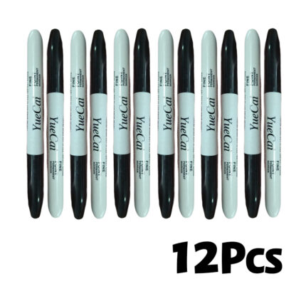 12 pieces of two-tone double-headed marker pens with black and white appearance, ideal for student hand drawing, document marking and daily office writing scenarios.