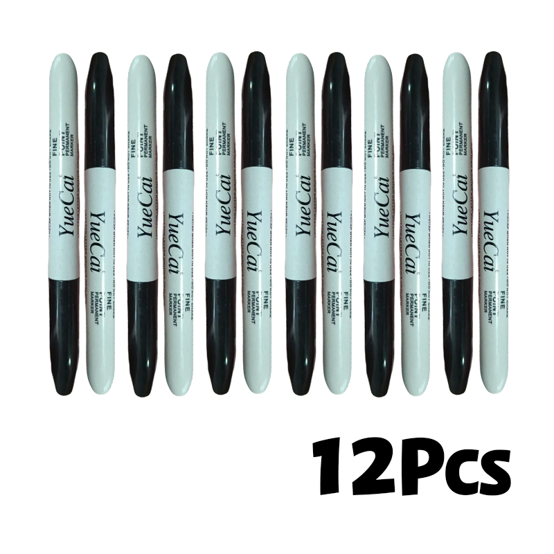 12 Pack Double-Ended Black Marker Pens for Drawing, Note Taking and Office Marking 12 pieces of two-tone double-headed marker pens with black and white appearance, ideal for student hand drawing, document marking and daily office writing scenarios.