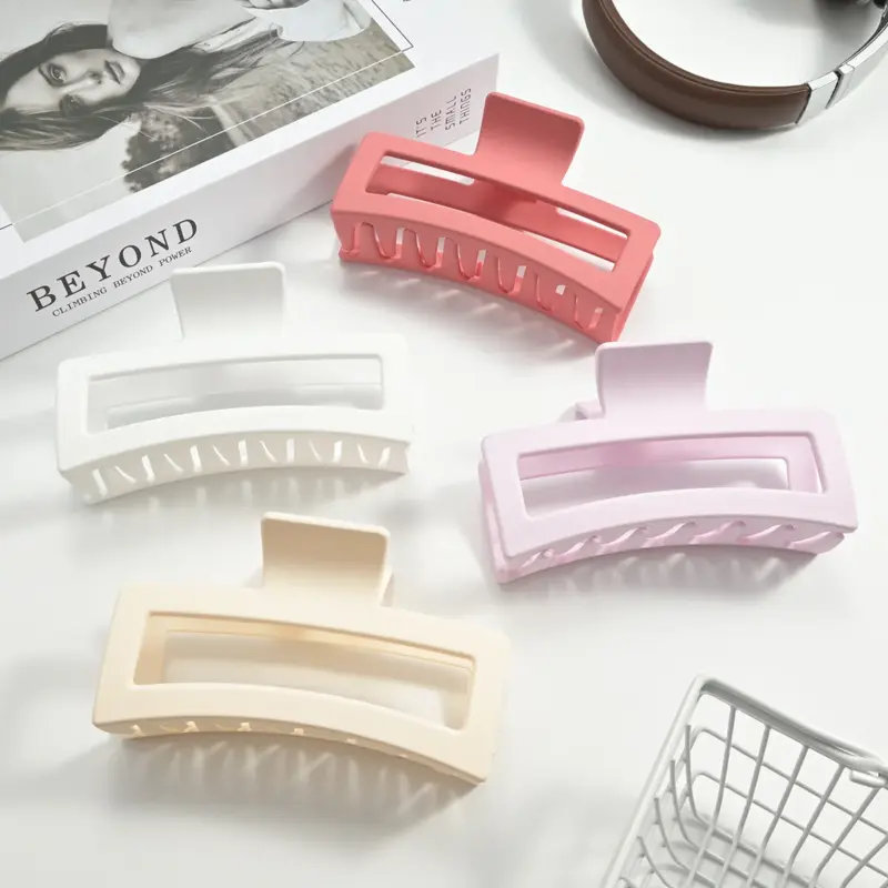 Four pastel matte hollow square large shark claw clips for women thick hair half-up & full updo hairstyles