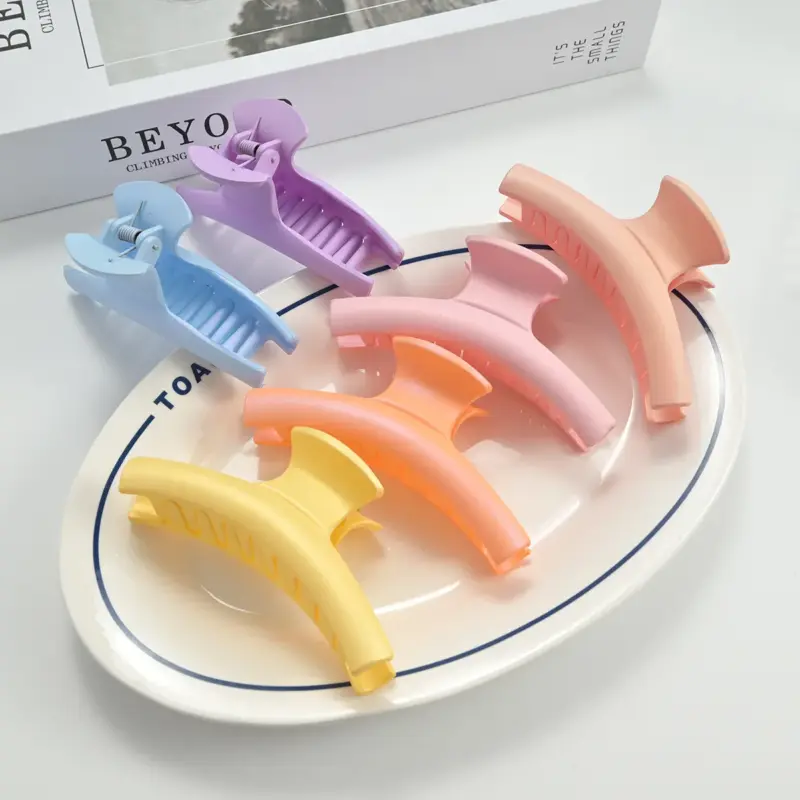 Matte candy color oversized curved plastic shark claw clips for women thick long hair updo styling