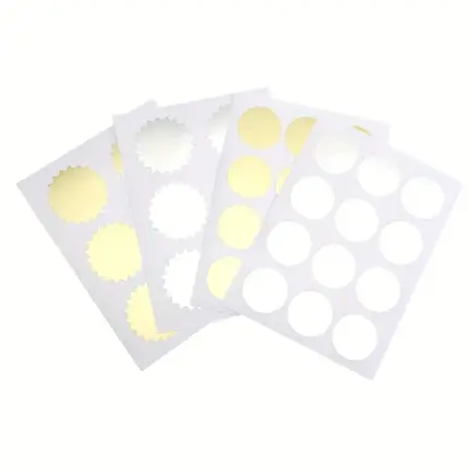 Blank round gear-edge self-adhesive seal sticker sheets for packaging, gift sealing and DIY handmade projects