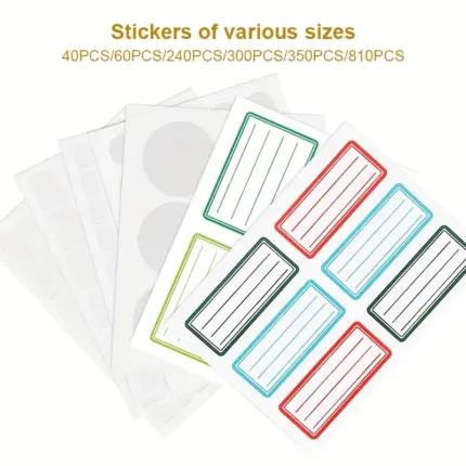 Assorted size rectangular and round blank writable self-adhesive label stickers for office and classroom classification