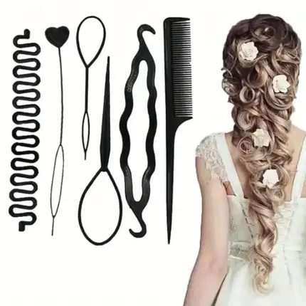 6-piece plastic hair braiding styling tools set for DIY braids, ponytails and daily hairstyle making