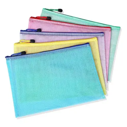 Multi-color waterproof mesh zipper pouches for school office travel supplies classification storage