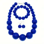 Two-color option chunky graduated round acrylic bead matching jewelry set with statement necklace, stretch bracelet and drop dangle earrings for women fashion styling