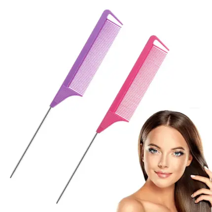 Metal pin tail hair parting comb, colorful plastic fine tooth teasing comb for salon hair styling and hair dyeing