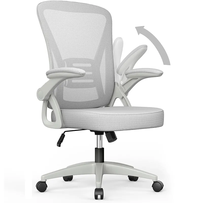 Breathable Mesh Ergonomic Office Desk Chair with Flip Up Armrest Light gray mesh ergonomic office chair with flip up armrest height adjustable for home desk work study