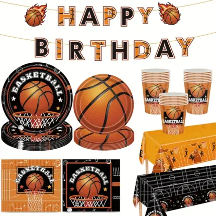 Basketball printed birthday party tableware and decoration set for sports themed birthday party layout