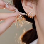 Gold Multi Hoop Crystal Wrap Stud Earrings - Image 6