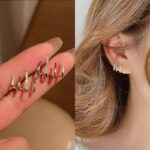 Gold Multi Hoop Crystal Wrap Stud Earrings - Image 4