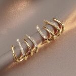Gold Multi Hoop Crystal Wrap Stud Earrings - Image 3