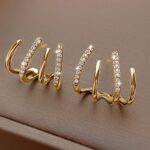 Multi-Layer Irregular Wavy Claw Gold Stud Earrings with Zircon Inlaid Curved Bar, Minimalist Geometric Jewelry for Daily Office Dating Outfits