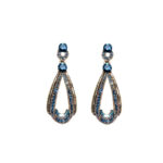 Antique Gold Teardrop Hollow Dangle Earrings Inlaid Blue Rhinestones, Vintage Drop Earrings for Wedding Party Evening Outfit