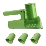 Green handheld multi-blade vegetable noodle maker with interchangeable rollers, manual potato carrot slicer spiral cutter for home kitchen cooking