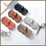 Multi-color scalloped leather sunglasses case with detachable wrist strap, portable scratch-resistant eyewear pouch for travel daily use