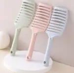 Macaron color hollow curved vent hair brush, anti-static detangling paddle comb for long thick hair styling