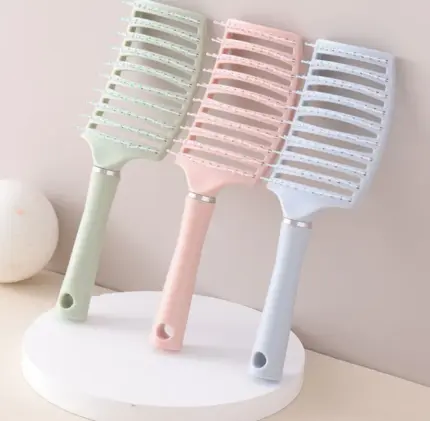 Macaron color hollow curved vent hair brush, anti-static detangling paddle comb for long thick hair styling