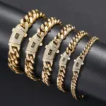 14K gold Cuban chain set with zirconia, titanium steel chain - Image 5