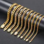 14K gold Cuban chain set with zirconia, titanium steel chain - Image 6