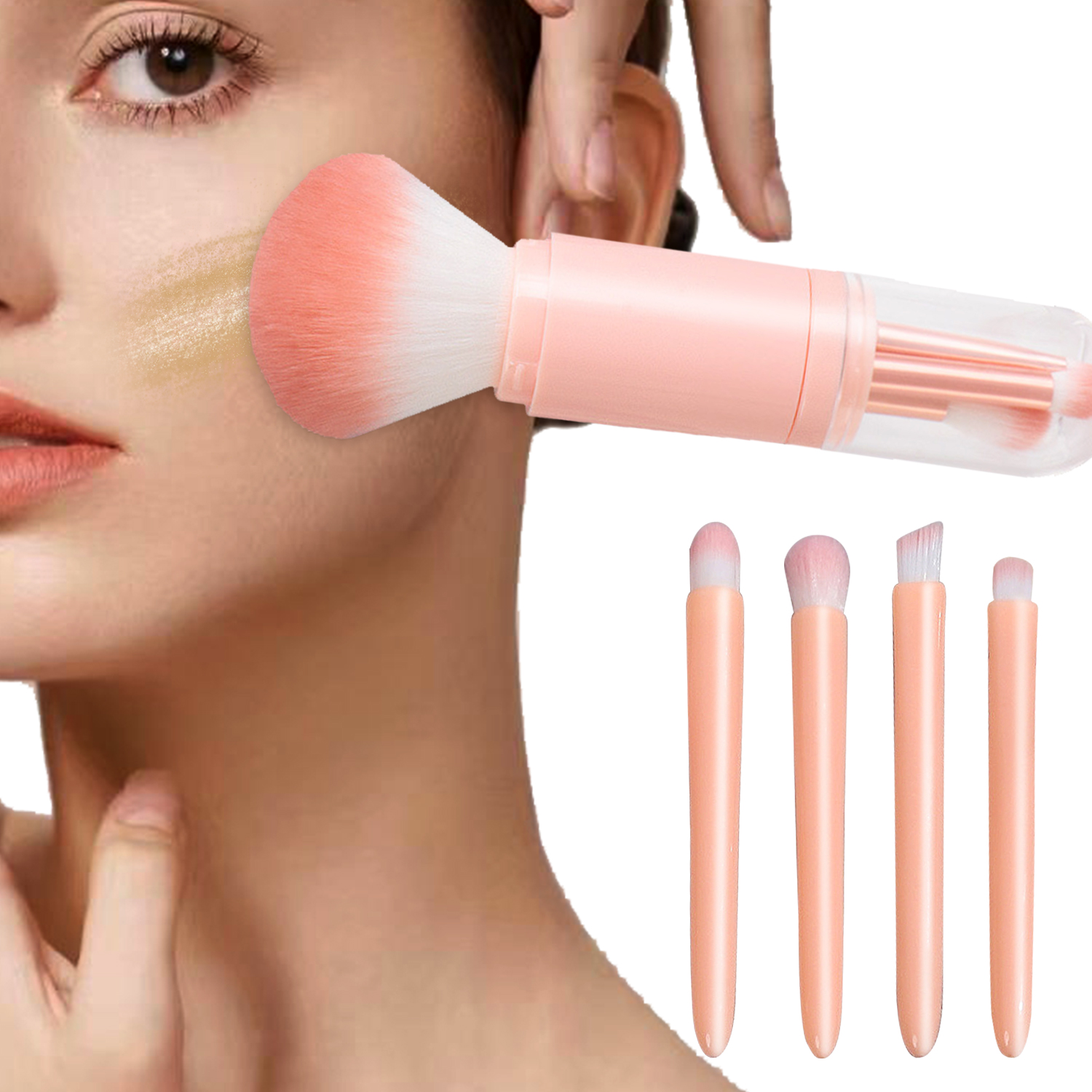 Portable Retractable Travel Makeup Brush Set Pink 4 in 1 retractable travel makeup brush kit for foundation eyeshadow blush cosmetic use