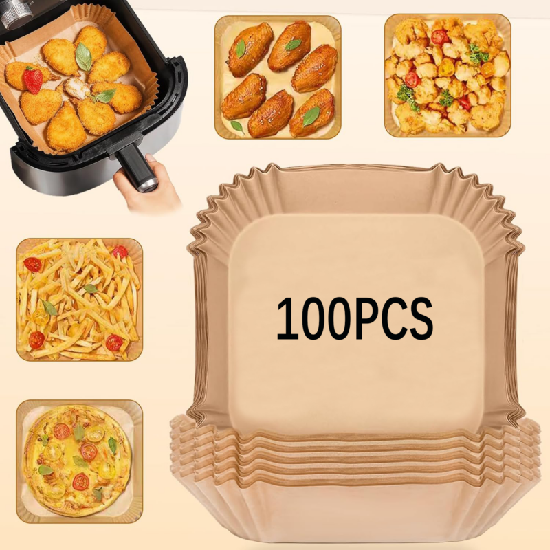 Brown square food grade non stick disposable air fryer parchment paper liners 100 pack