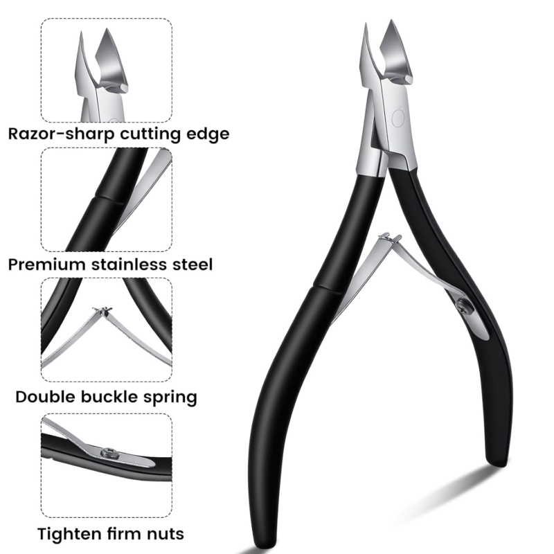 Black handle stainless steel sharp cuticle nipper with double spring for nail cuticle trimming