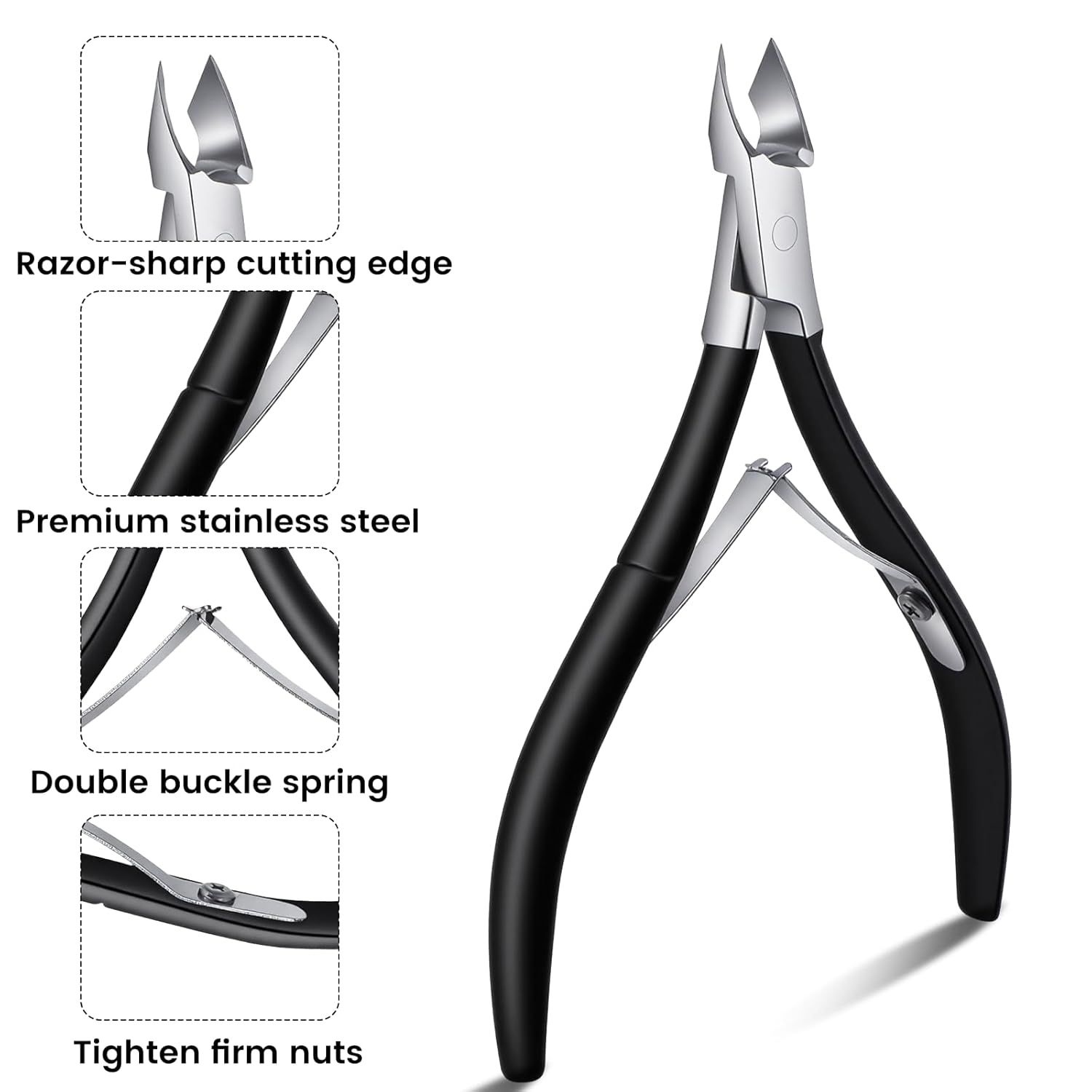 1pcs Stainless Steel Sharp Cuticle Nail Nipper Manicure Tool Black handle stainless steel sharp cuticle nipper with double spring for nail cuticle trimming