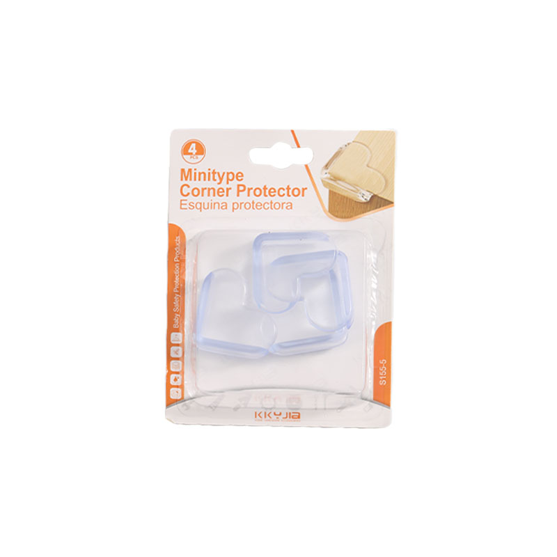 4Pcs Clear Multi-Shape Furniture Corner Guards, Baby Child Safety Anti-Collision Protectors Blister pack containing four transparent L-shaped plastic baby safety anti-collision furniture corner protectors