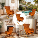 1pcs Yellow Fabric Rocking Chair - Image 4