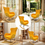 1pcs Yellow Fabric Rocking Chair - Image 2