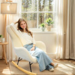1pcs Cream Modern High Back Rocking Chair - Image 5